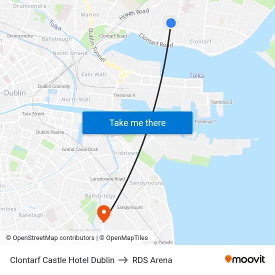 Clontarf Castle Hotel Dublin to RDS Arena map