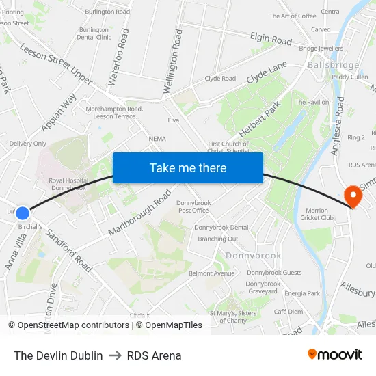 The Devlin Dublin to RDS Arena map