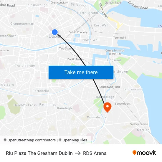 Riu Plaza The Gresham Dublin to RDS Arena map