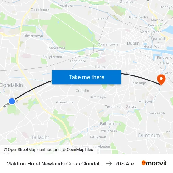 Maldron Hotel Newlands Cross Clondalkin to RDS Arena map