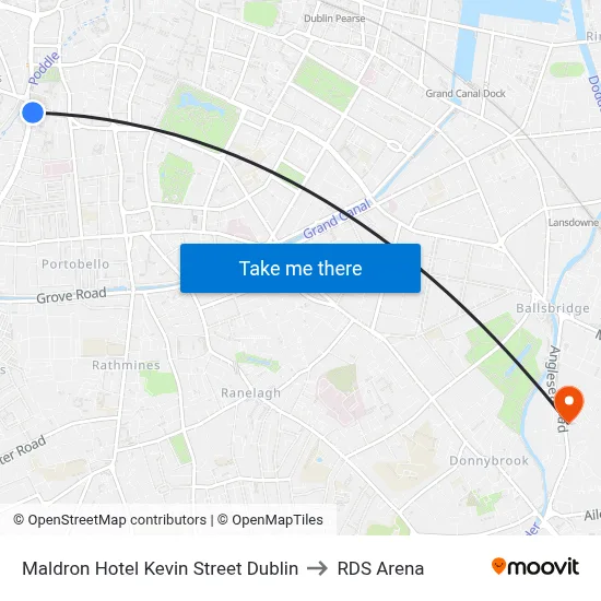 Maldron Hotel Kevin Street Dublin to RDS Arena map