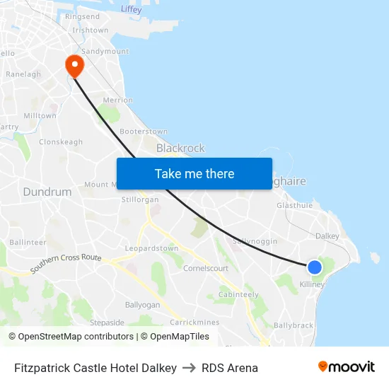 Fitzpatrick Castle Hotel Dalkey to RDS Arena map