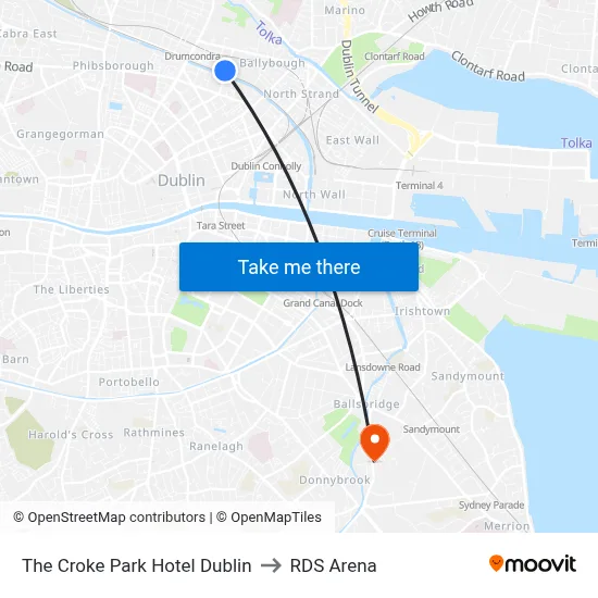 The Croke Park Hotel Dublin to RDS Arena map