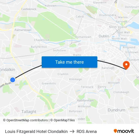 Louis Fitzgerald Hotel Clondalkin to RDS Arena map