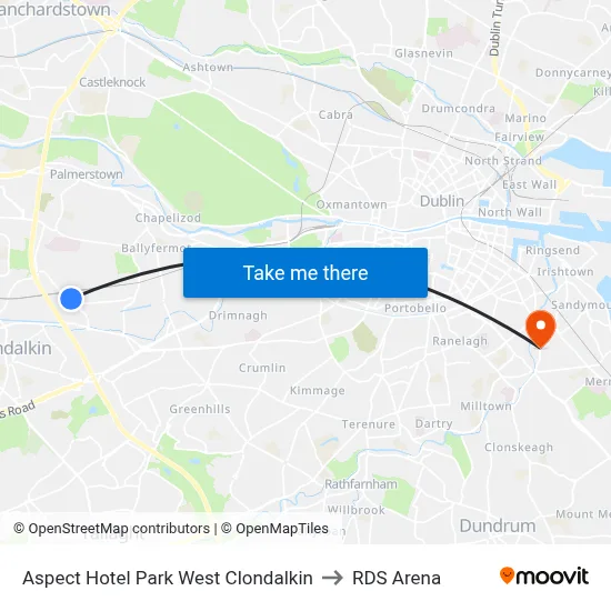 Aspect Hotel Park West Clondalkin to RDS Arena map