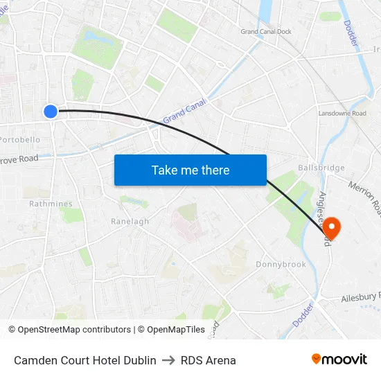 Camden Court Hotel Dublin to RDS Arena map