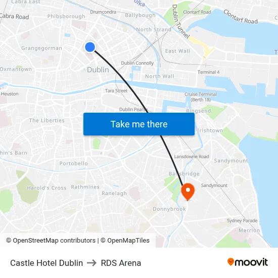 Castle Hotel Dublin to RDS Arena map
