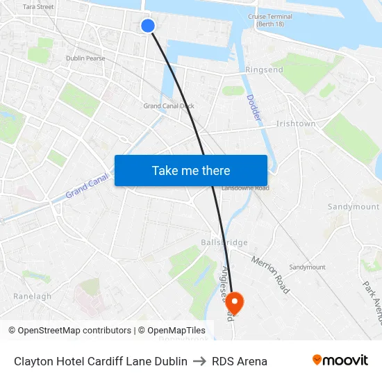 Clayton Hotel Cardiff Lane Dublin to RDS Arena map