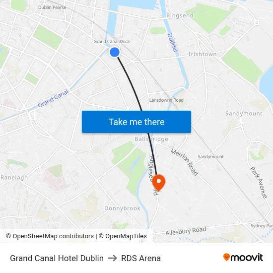 Grand Canal Hotel Dublin to RDS Arena map