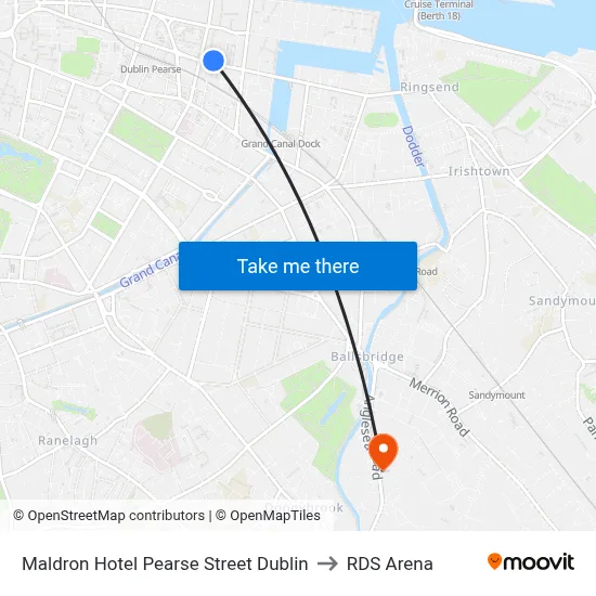 Maldron Hotel Pearse Street Dublin to RDS Arena map