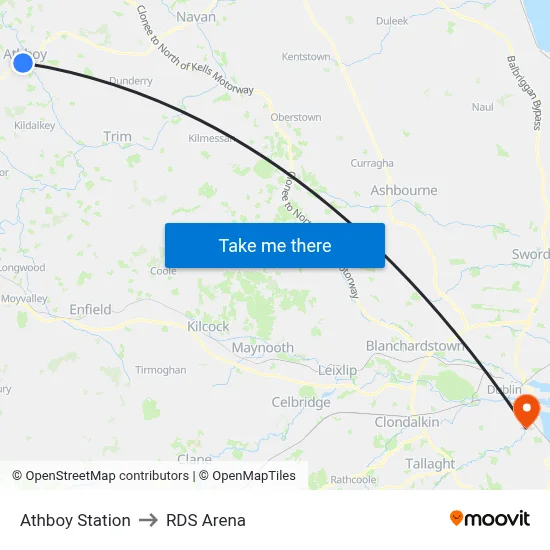 Athboy Station to RDS Arena map