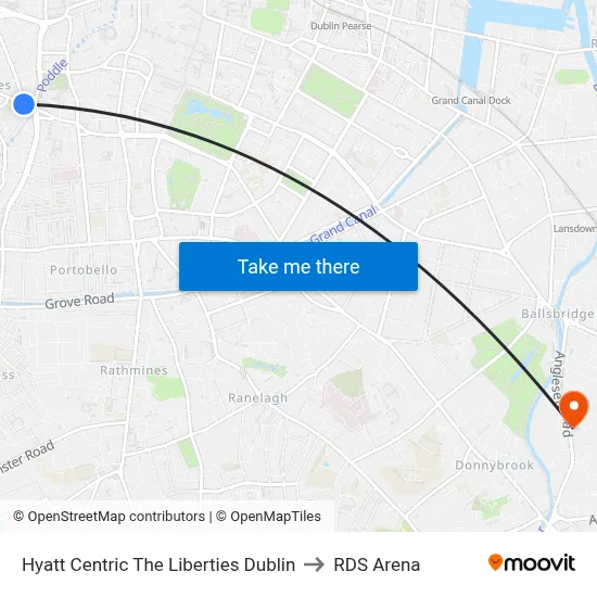 Hyatt Centric The Liberties Dublin to RDS Arena map