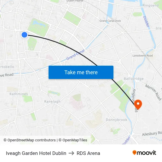 Iveagh Garden Hotel Dublin to RDS Arena map
