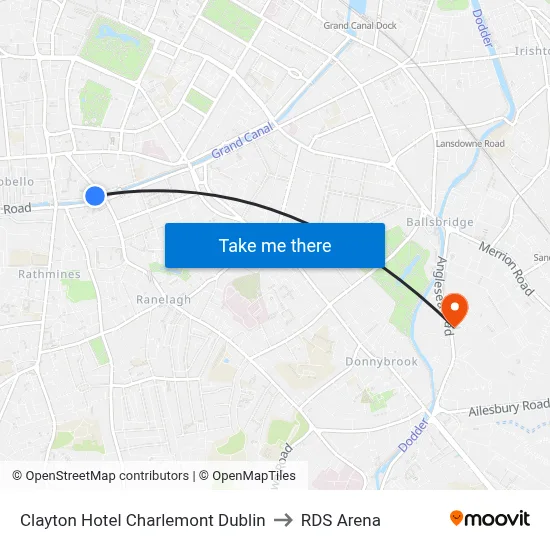 Clayton Hotel Charlemont Dublin to RDS Arena map