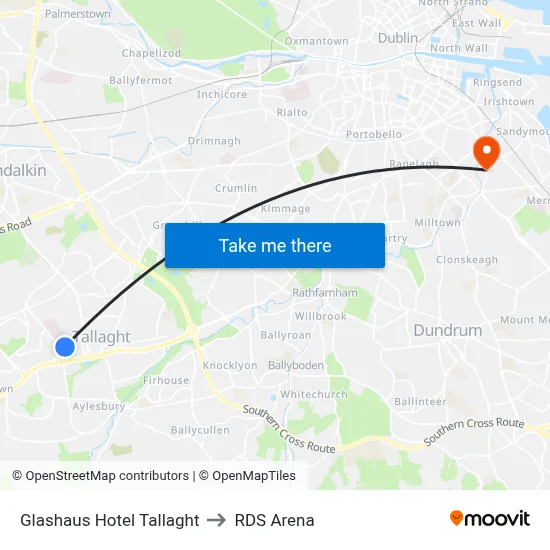 Glashaus Hotel Tallaght to RDS Arena map