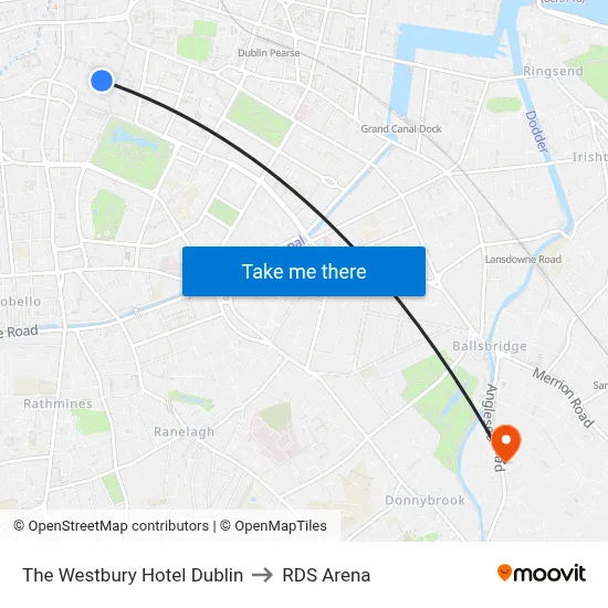 The Westbury Hotel Dublin to RDS Arena map