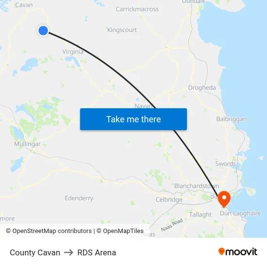 County Cavan to RDS Arena map