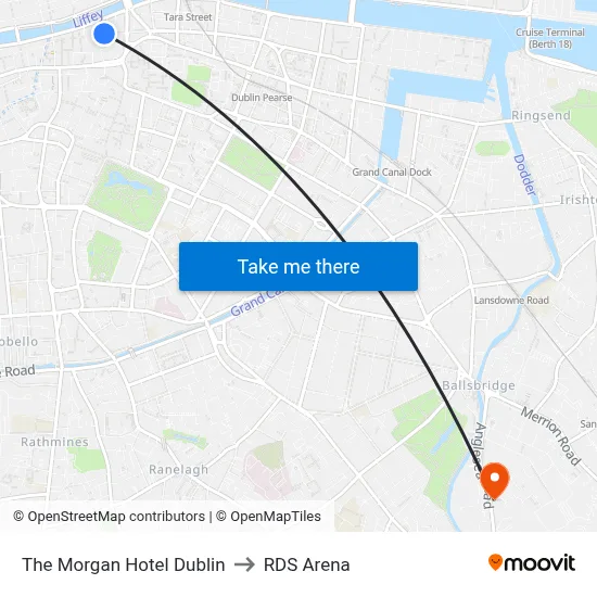 The Morgan Hotel Dublin to RDS Arena map