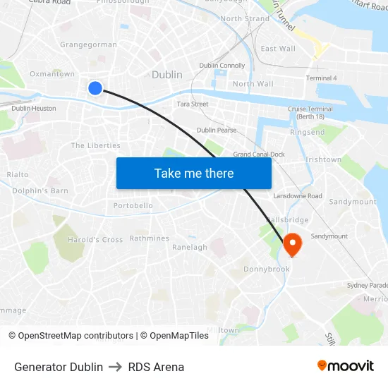 Generator Dublin to RDS Arena map