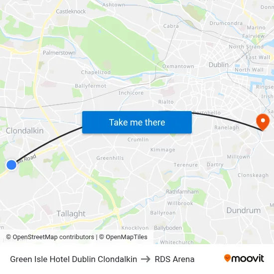 Green Isle Hotel Dublin Clondalkin to RDS Arena map