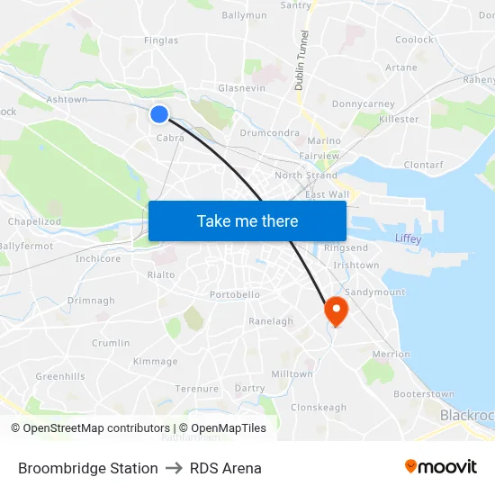 Broombridge Station to RDS Arena map