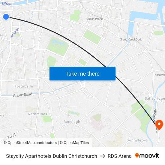 Staycity Aparthotels Dublin Christchurch to RDS Arena map
