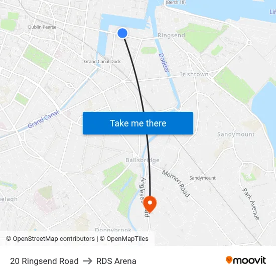 20 Ringsend Road to RDS Arena map