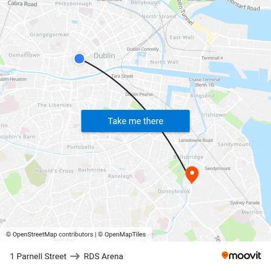 1 Parnell Street to RDS Arena map
