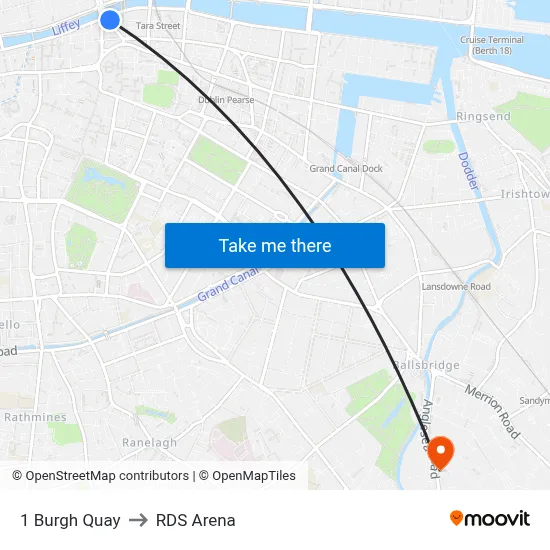 1 Burgh Quay to RDS Arena map