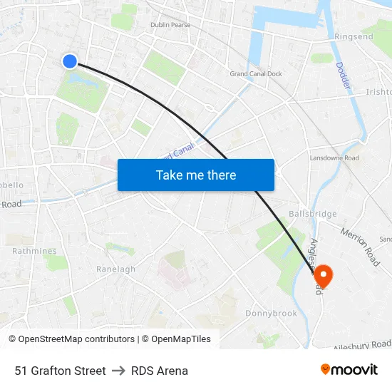 51 Grafton Street to RDS Arena map