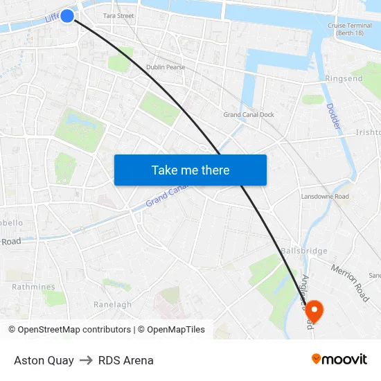 Aston Quay to RDS Arena map