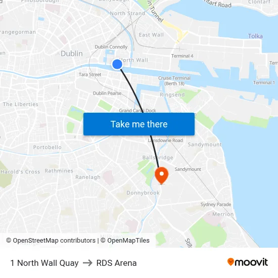 1 North Wall Quay to RDS Arena map