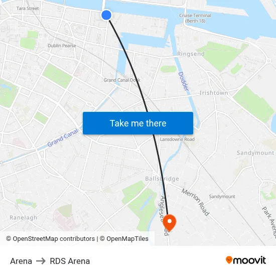 Arena to RDS Arena map