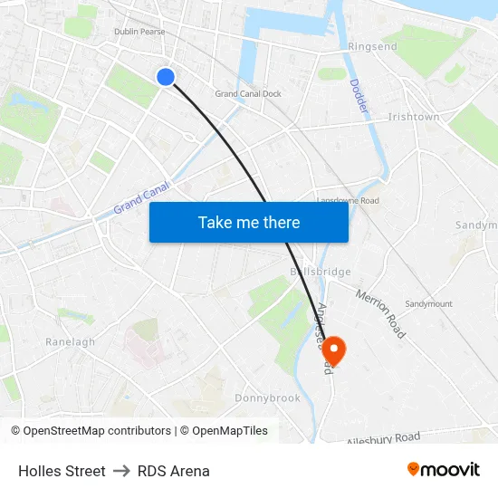 Holles Street to RDS Arena map