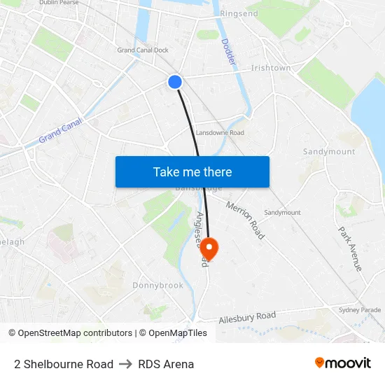 2 Shelbourne Road to RDS Arena map