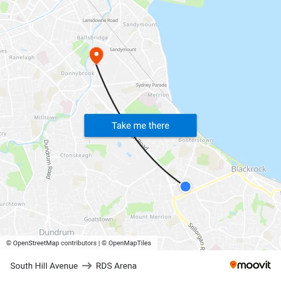 South Hill Avenue to RDS Arena map