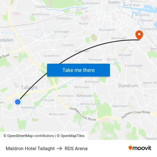 Maldron Hotel Tallaght to RDS Arena map