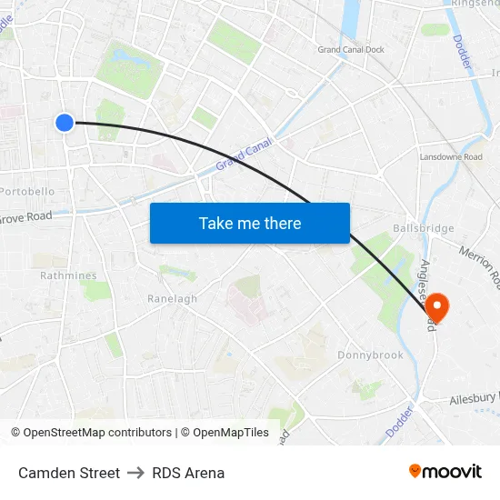 Camden Street to RDS Arena map