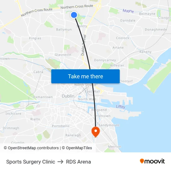 Sports Surgery Clinic to RDS Arena map