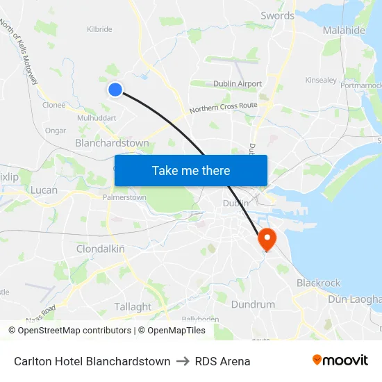 Carlton Hotel Blanchardstown to RDS Arena map