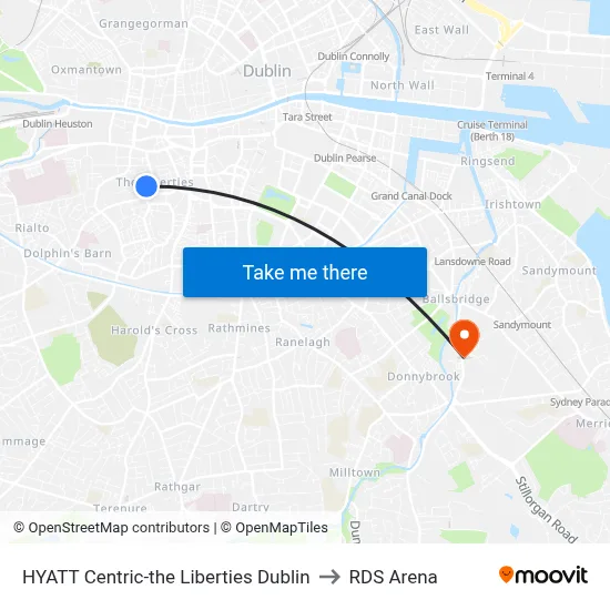HYATT Centric-the Liberties Dublin to RDS Arena map