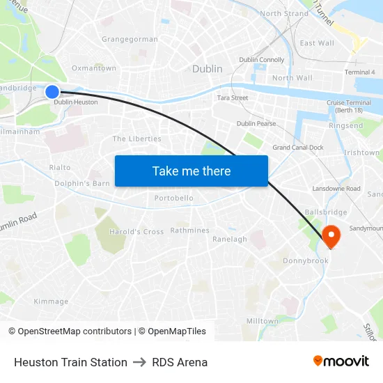 Heuston Train Station to RDS Arena map
