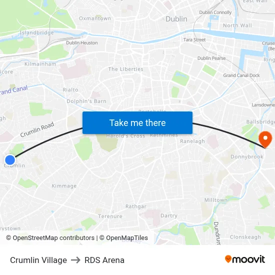 Crumlin Village to RDS Arena map