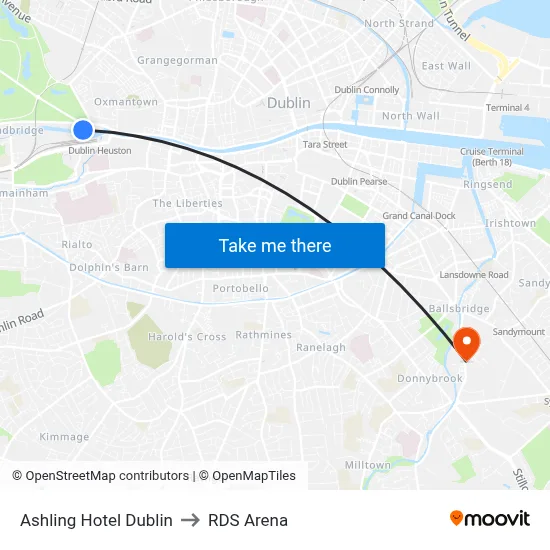 Ashling Hotel Dublin to RDS Arena map