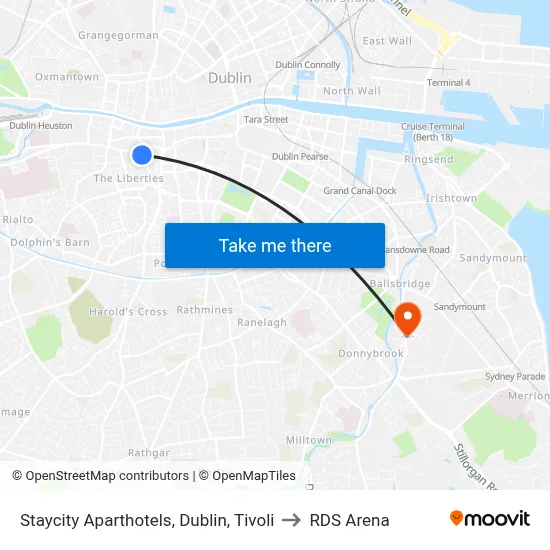 Staycity Aparthotels, Dublin, Tivoli to RDS Arena map