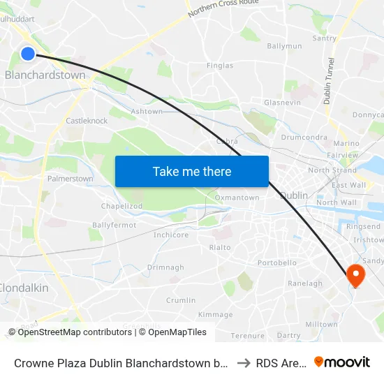 Crowne Plaza Dublin Blanchardstown by Ihg to RDS Arena map