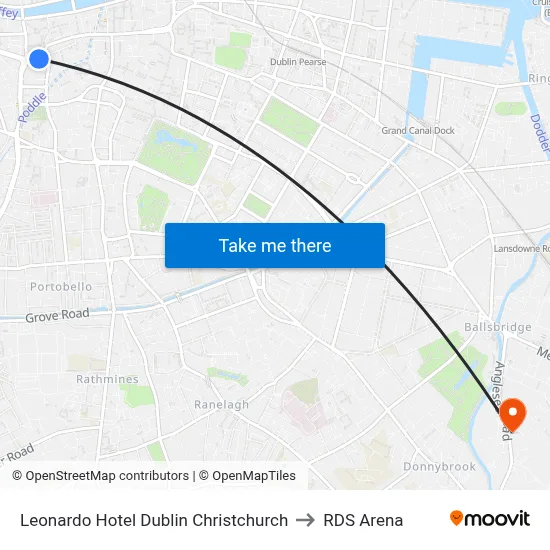 Leonardo Hotel Dublin Christchurch to RDS Arena map