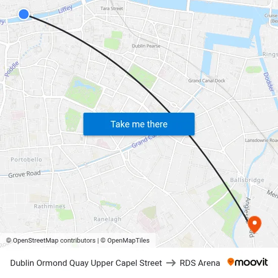 Dublin Ormond Quay Upper Capel Street to RDS Arena map