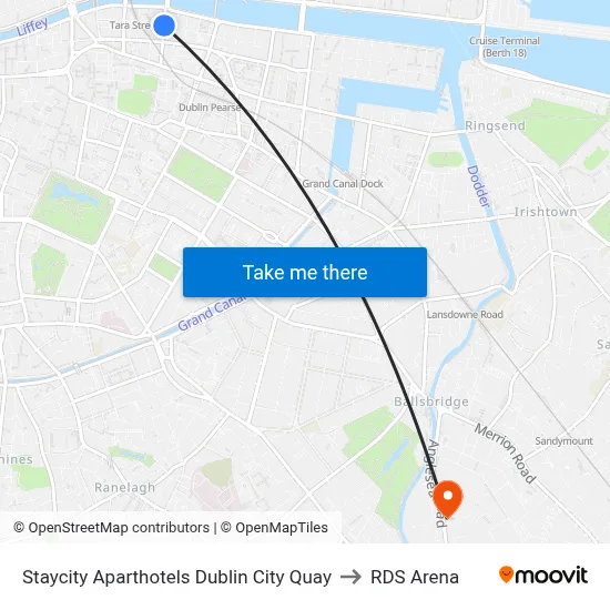 Staycity Aparthotels Dublin City Quay to RDS Arena map