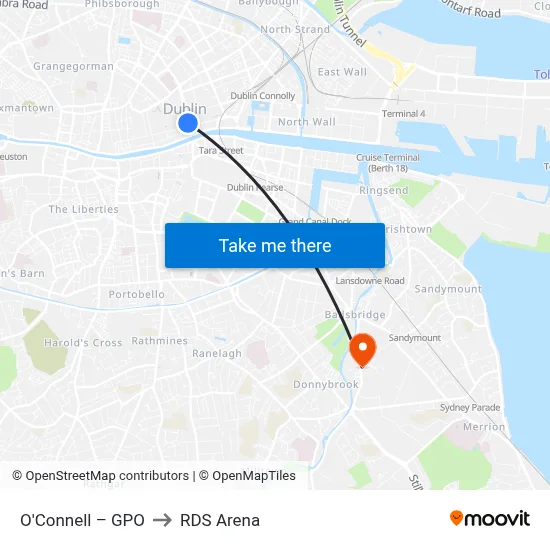 O'Connell – GPO to RDS Arena map